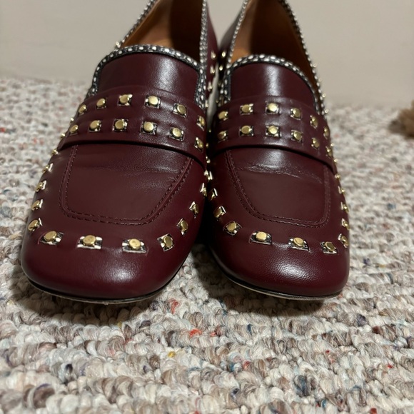 Tory Burch 55mm Studded Loafer Block Heel Slip On Royal Burgundy- Size 10 - Picture 3 of 12